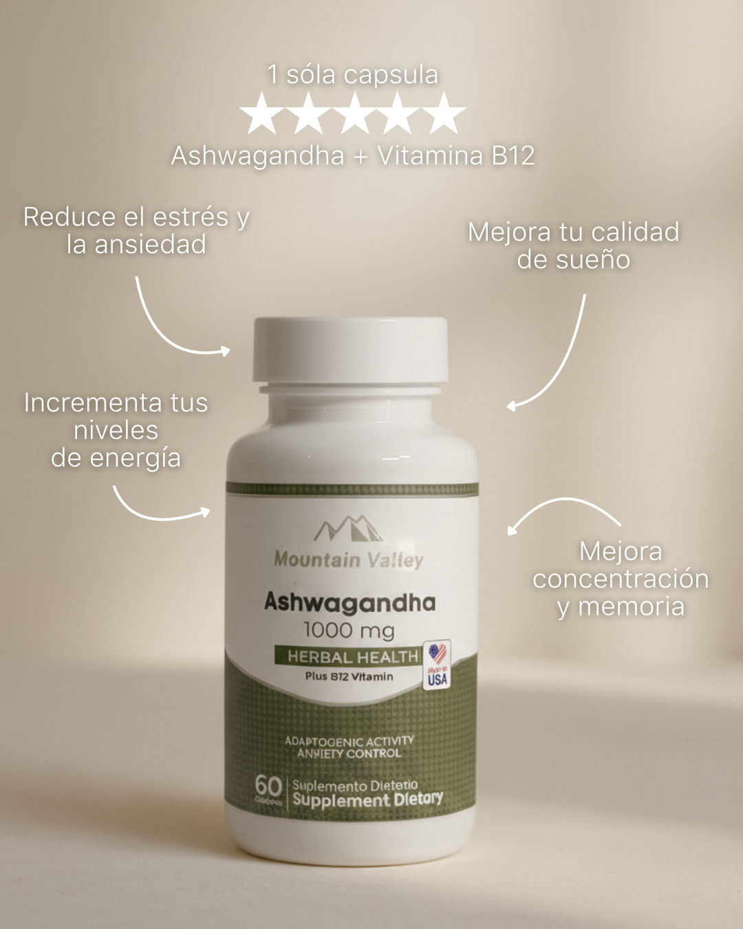 Ashwagandha + Vitamina B12 | 1.000 Mg